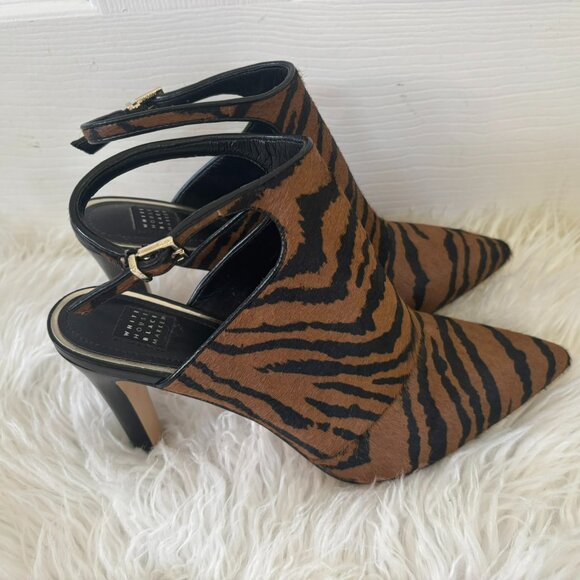 NWT WHBM “Dana” Tiger Print Calf Hair Leather Heeled Booties/Shooties 7 1/2 - Picture 7 of 10